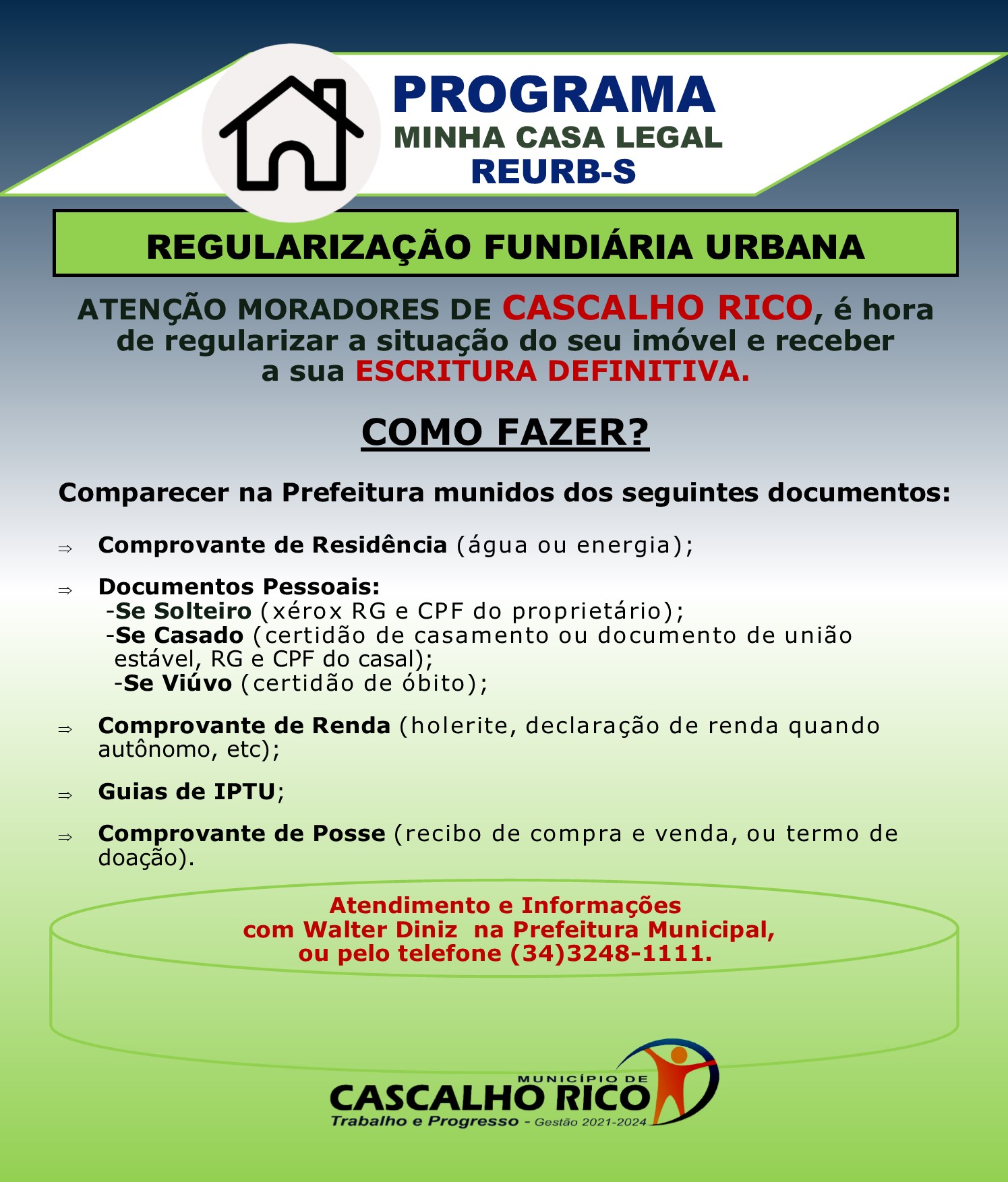 Moradores de Cascalho Rico já podem regularizar seus imóveis junto à Prefeitura