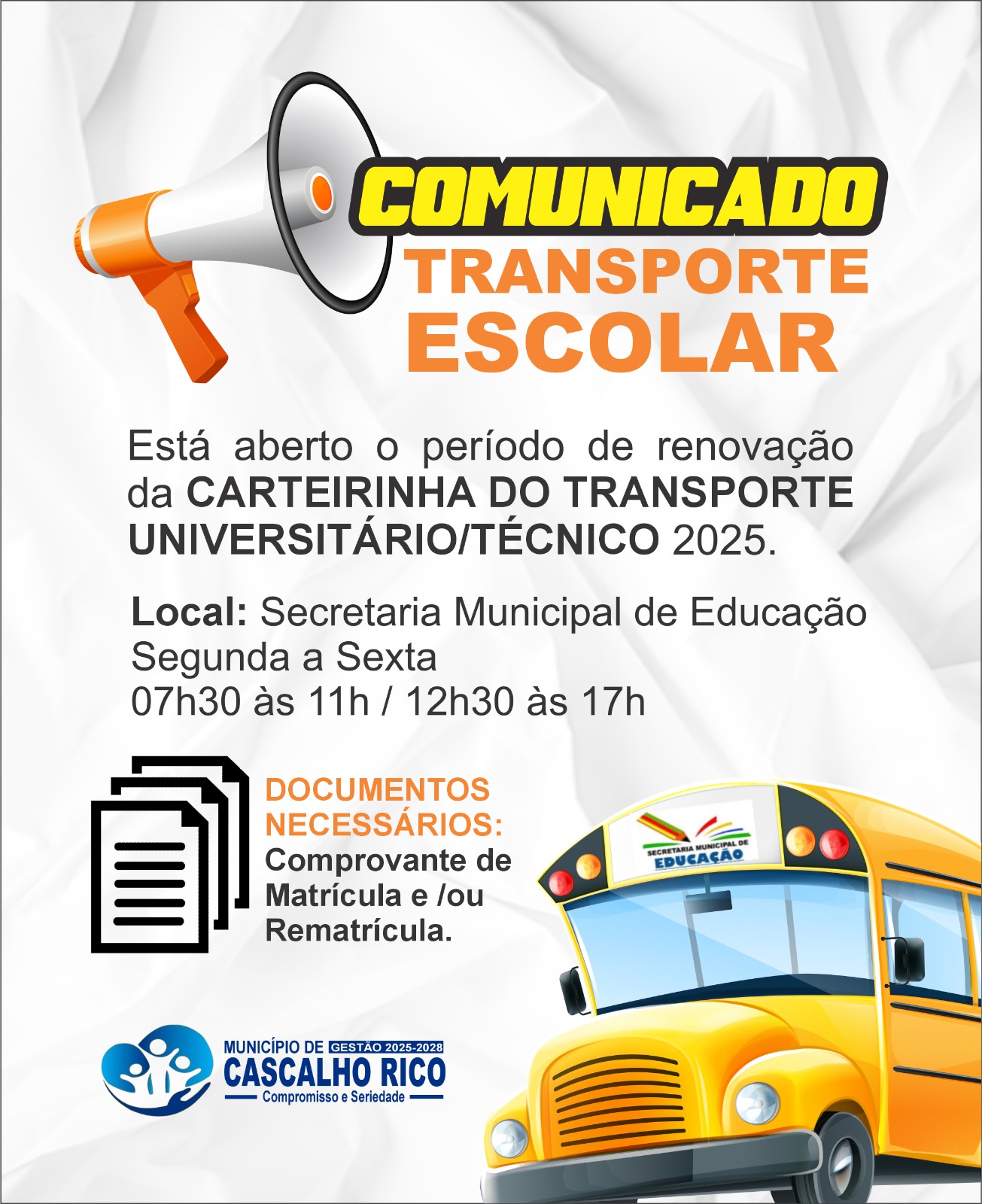 TRANSPORTE ESCOLAR PARA ESTUDANTES UNIVERSITÁRIOS